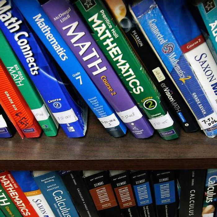 math textbooks on shelf