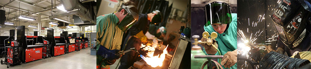 Students welding in the welding lab.